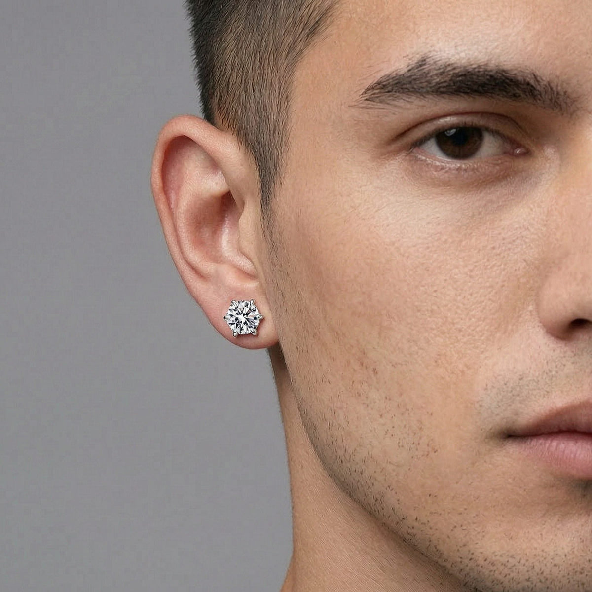 S925 Magnetic Moissanite / CZ Stud Earrings for Men Women, 1ct 6.5mm 6-Prong Round Cut, Inlaid Magnetic Earrings Non-Piercing Clip On Stud Earring